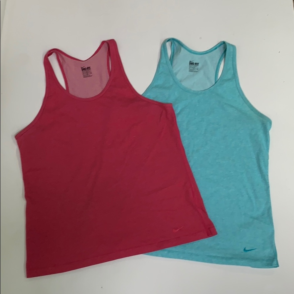 2 Nike Dri-Fit Racerback tank pink & aqua